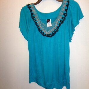 Wrapper Juniors Green Short Sleeve Top Blouse Size XL Style 69YS5490